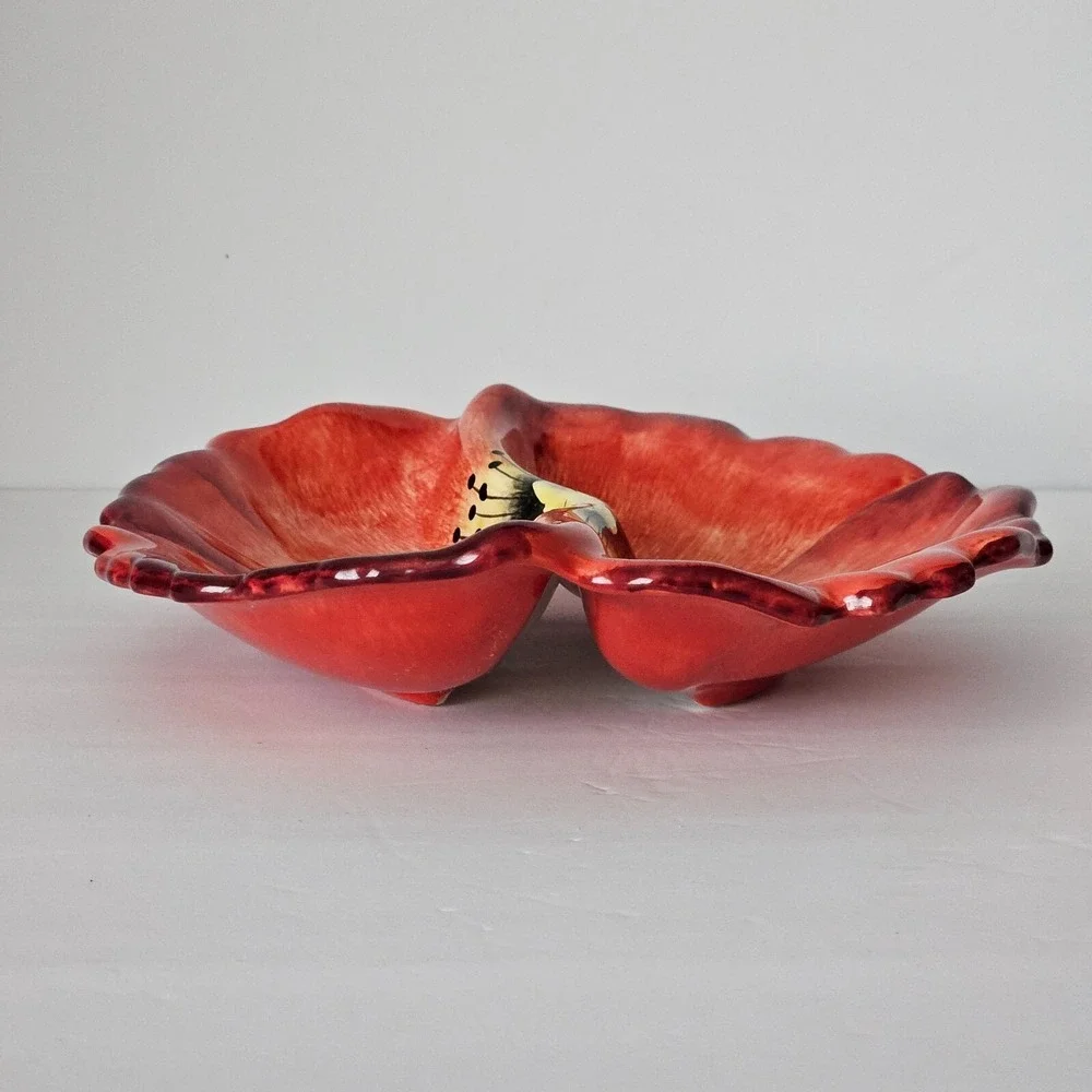VTG Clay Art Pottery Poppy Divided Dish 2001 California Pottery